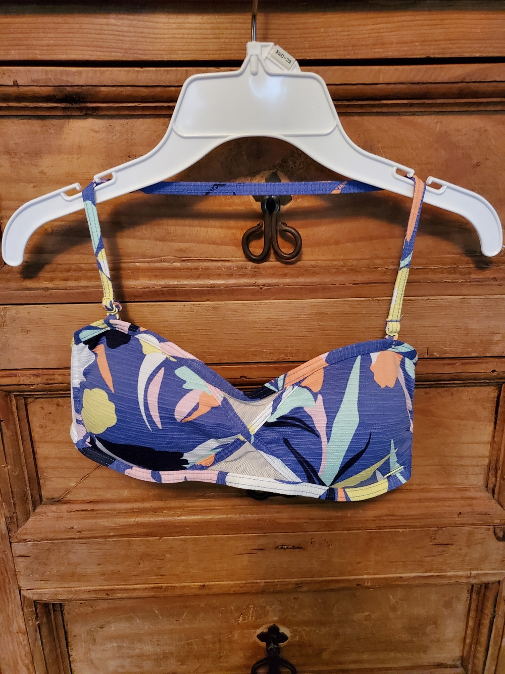 Roxy Padded Wire Free Bandeau Bikini Top Blue Floral Pattern